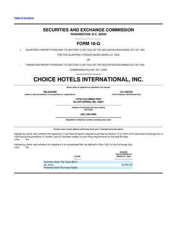 Thumbnail Choice Hotels International 10-Q Quarterly Report FY 