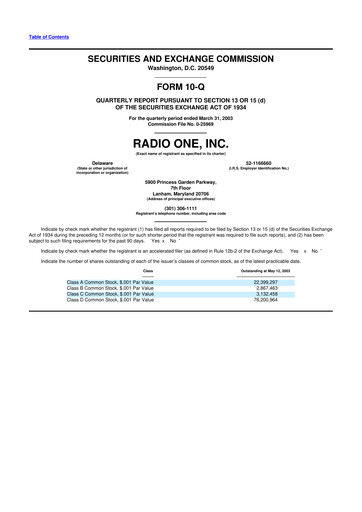Miniature Urban One
 10-Q Rapport trimestriel  