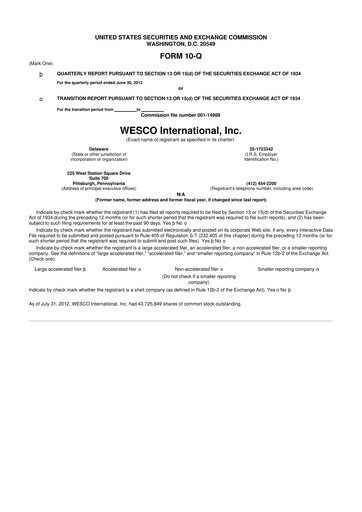 Thumbnail WESCO International
 10-Q Quarterly Report FY2012 
