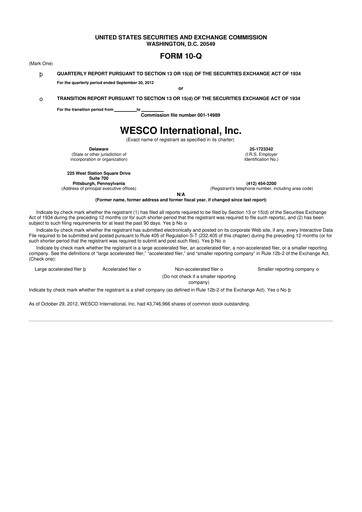Thumbnail WESCO International
 10-Q Quarterly Report FY2012 