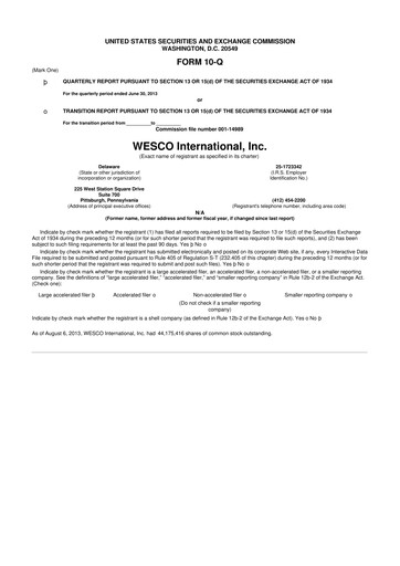 Thumbnail WESCO International
 10-Q Quarterly Report FY2013 