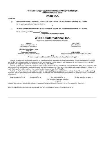 Thumbnail WESCO International
 10-Q Quarterly Report FY2013 