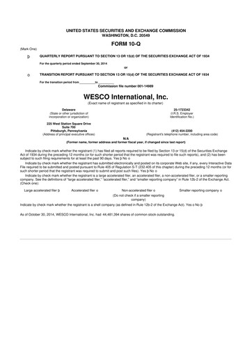 Thumbnail WESCO International
 10-Q Quarterly Report FY2014 