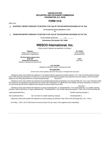 Thumbnail WESCO International
 10-Q Quarterly Report FY2015 