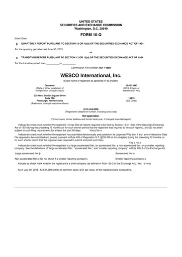Thumbnail WESCO International
 10-Q Quarterly Report FY2015 