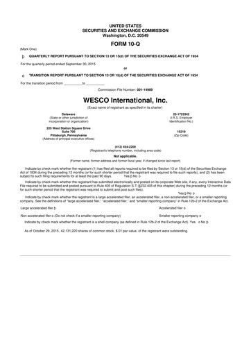 Thumbnail WESCO International
 10-Q Quarterly Report FY2015 
