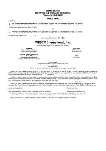 Thumbnail WESCO International
 10-Q Quarterly Report FY2016 
