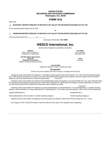 Thumbnail WESCO International
 10-Q Quarterly Report FY2016 