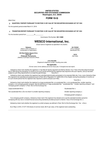 Thumbnail WESCO International
 10-Q Quarterly Report FY2018 