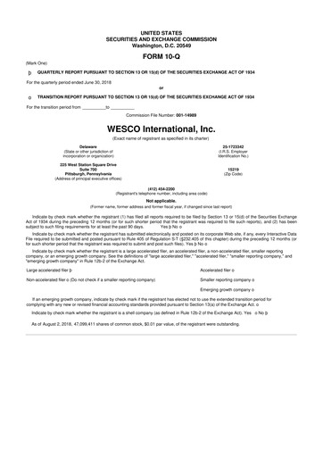 Thumbnail WESCO International
 10-Q Quarterly Report FY2018 