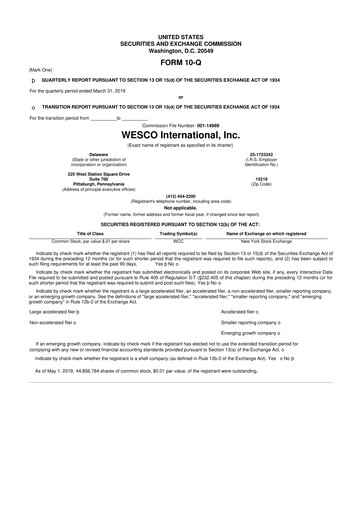 Thumbnail WESCO International
 10-Q Quarterly Report FY2019 