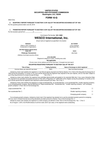 Thumbnail WESCO International
 10-Q Quarterly Report FY2019 