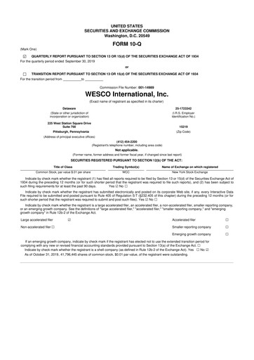 Thumbnail WESCO International
 10-Q Quarterly Report FY2019 