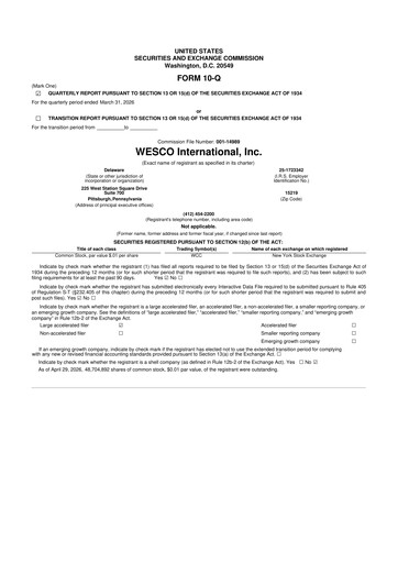 Thumbnail WESCO International
 10-Q Quarterly Report FY 