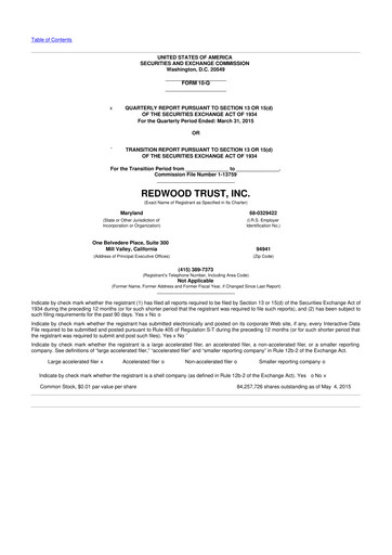 Thumbnail Redwood Trust 10-Q Quarterly Report FY2015 