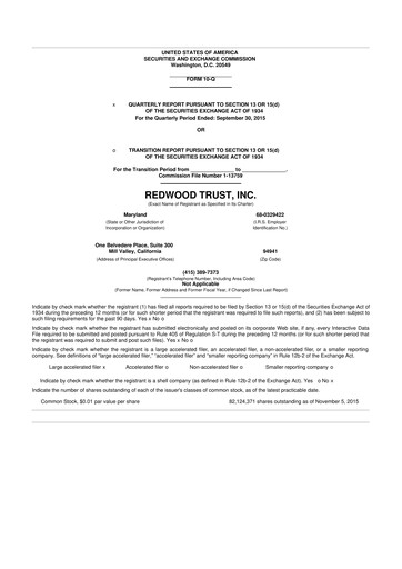 Thumbnail Redwood Trust 10-Q Quarterly Report FY2015 
