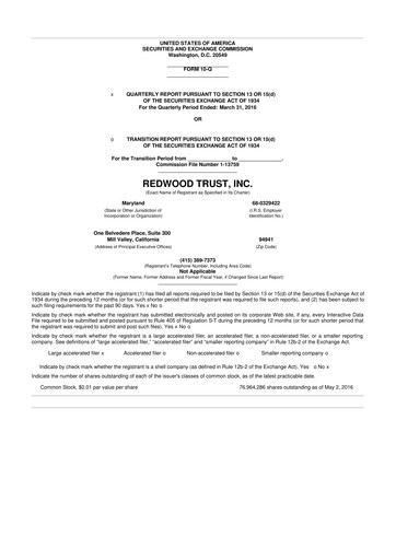 Thumbnail Redwood Trust 10-Q Quarterly Report FY2016 