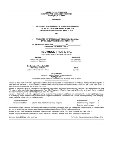 Thumbnail Redwood Trust 10-Q Quarterly Report FY2018 
