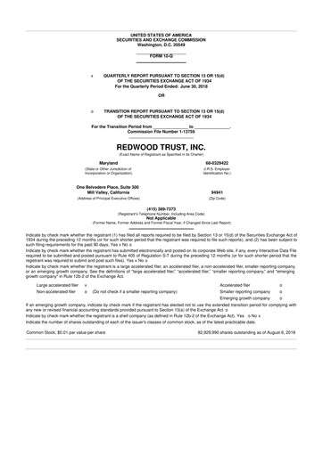Thumbnail Redwood Trust 10-Q Quarterly Report FY2018 