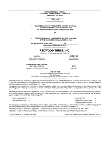 Thumbnail Redwood Trust 10-Q Quarterly Report FY2018 