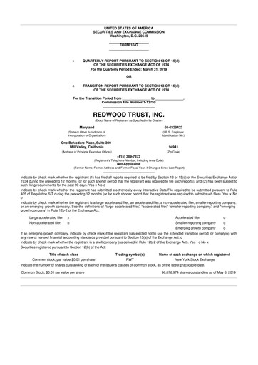 Thumbnail Redwood Trust 10-Q Quarterly Report FY2019 