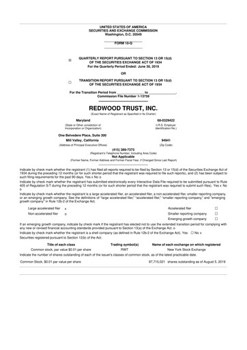 Thumbnail Redwood Trust 10-Q Quarterly Report FY2019 