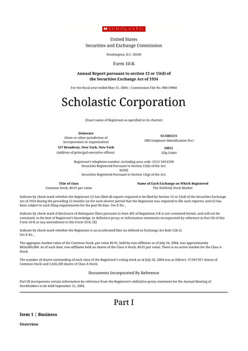 Thumbnail Scholastic 10-K Annual Report 