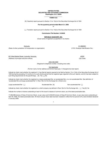 Thumbnail Republic Bank 10-Q Quarterly Report FY 