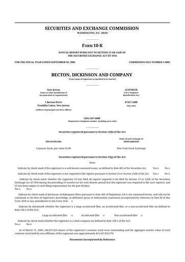 Thumbnail Becton Dickinson 10-K Annual Report 