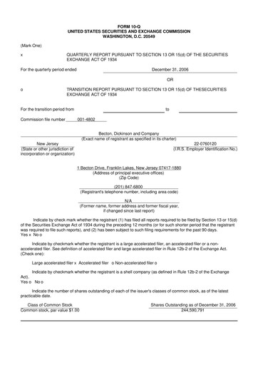 Thumbnail Becton Dickinson 10-Q Quarterly Report FY 