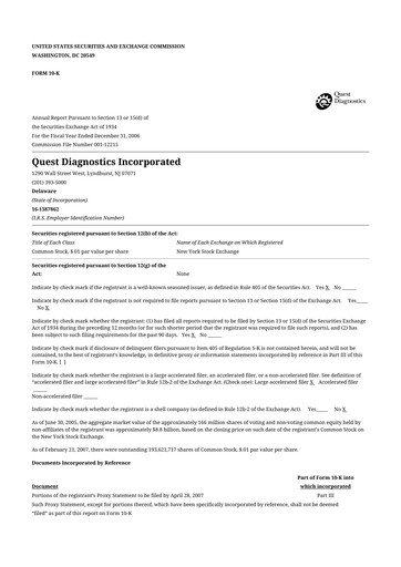 Thumbnail Quest Diagnostics
 10-K Annual Report 