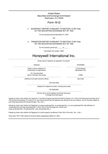 Thumbnail Honeywell 10-Q Quarterly Report FY 