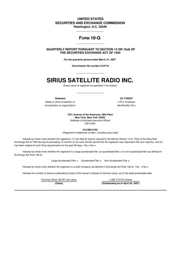 Thumbnail Sirius XM 10-Q Quarterly Report FY 
