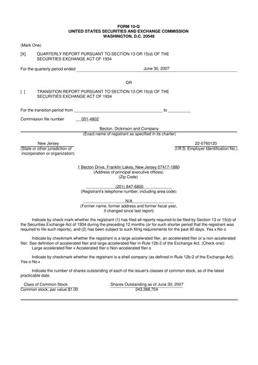 Thumbnail Becton Dickinson 10-Q Quarterly Report FY 