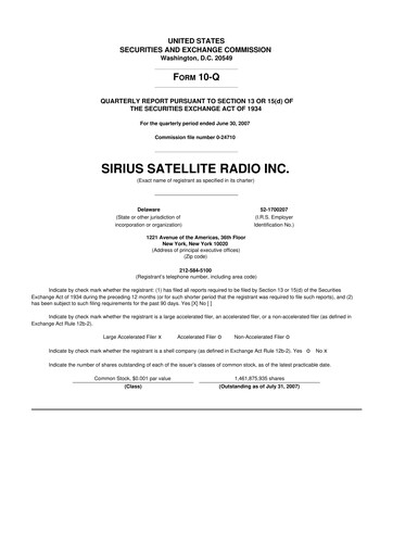 Thumbnail Sirius XM 10-Q Quarterly Report FY 