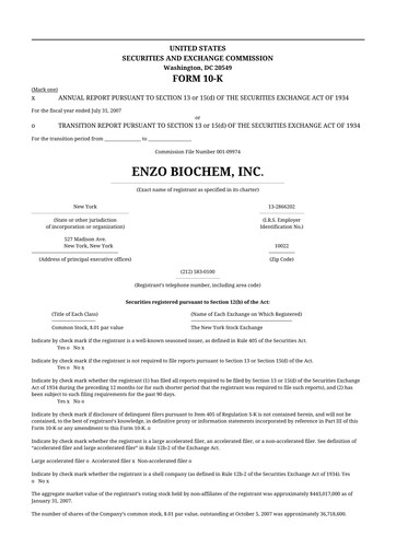 Thumbnail Enzo Biochem 10-K Annual Report 
