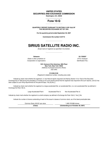 Thumbnail Sirius XM 10-Q Quarterly Report FY 