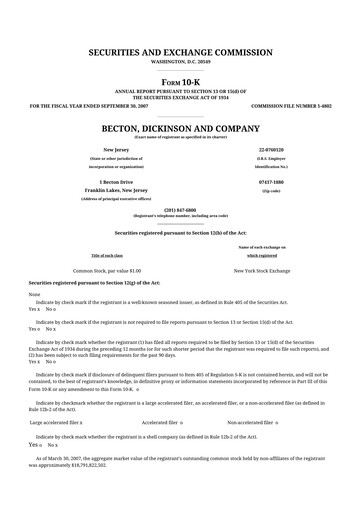 Thumbnail Becton Dickinson 10-K Annual Report 