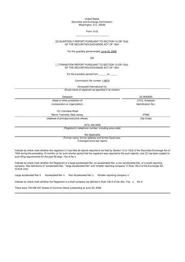 Thumbnail Honeywell 10-Q Quarterly Report FY 