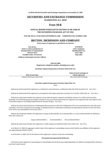 Thumbnail Becton Dickinson 10-K Annual Report 