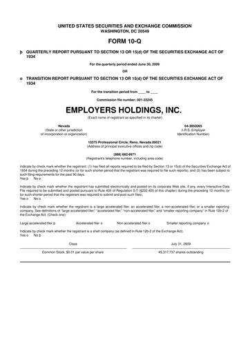 Vorschaubild Employers Holdings 10-Q Quartalsbericht  