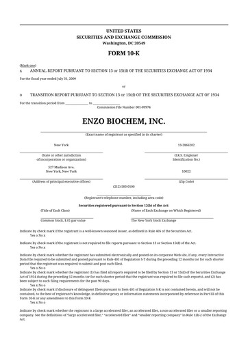 Thumbnail Enzo Biochem 10-K Annual Report 