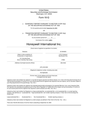 Thumbnail Honeywell 10-Q Quarterly Report FY 