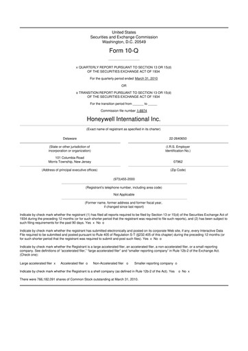 Thumbnail Honeywell 10-Q Quarterly Report FY2010 