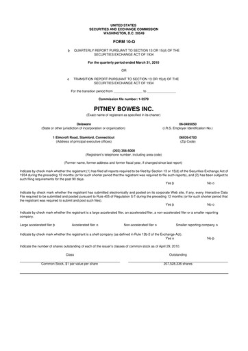 Thumbnail Pitney Bowes 10-Q Quarterly Report FY2010 