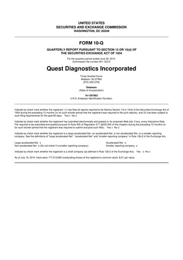 Vorschaubild Quest Diagnostics
 10-Q Quartalsbericht 2010 