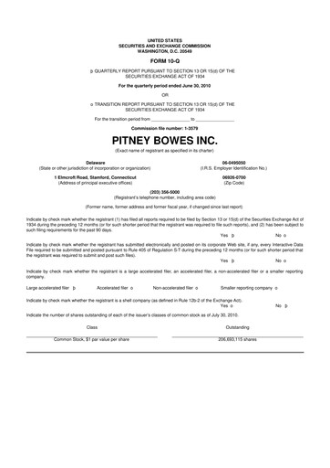 Thumbnail Pitney Bowes 10-Q Quarterly Report FY2010 