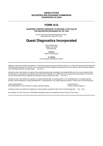 Vorschaubild Quest Diagnostics
 10-Q Quartalsbericht 2010 