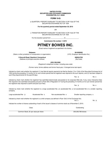 Thumbnail Pitney Bowes 10-Q Quarterly Report FY2010 