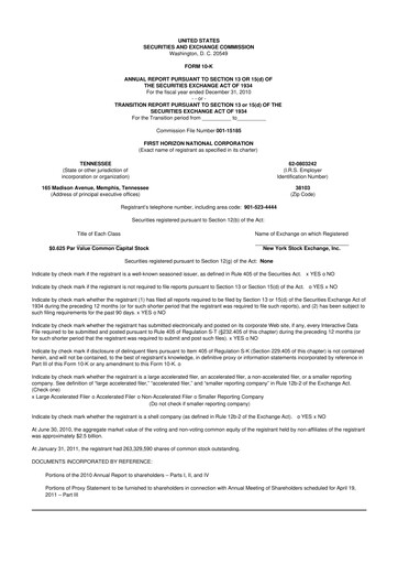 Thumbnail First Horizon Corporation 10-K Annual Report 2010